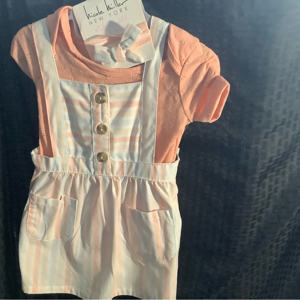Nicole Miller Kids Dress in Peach and White with headband